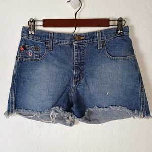 MUDD Jeans Women's Size 7 Blue Denim Distressed Cut-Off High Rise Shortie Shorts